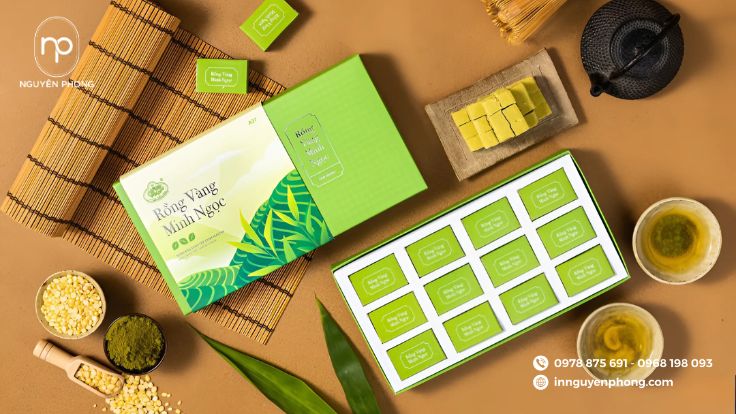 in tem nhãn bánh đậu xanh bằng chất decal giấy